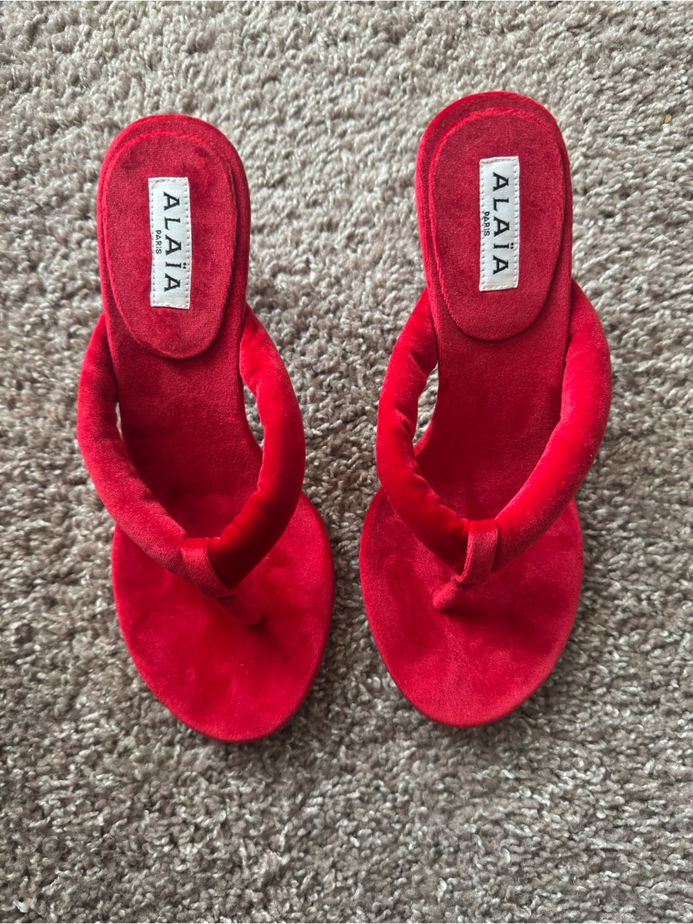 Red Velvet Thong Sandals
